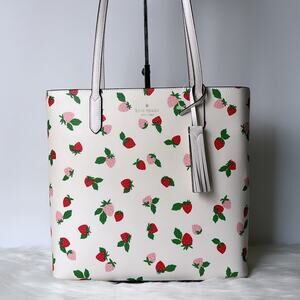 NWT Kate Spade Jana Tossed Strawberry Printed Tote/White/ Saffiano